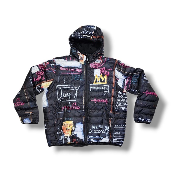 Members Only Jean-Michel Basquiat Zip-Up Hooded Puffer Jacket Size XXL NWT - Picture 1 of 16